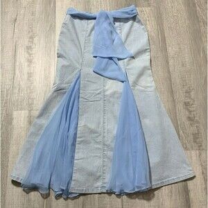 ET0ZS Denim Chiffon Skirt